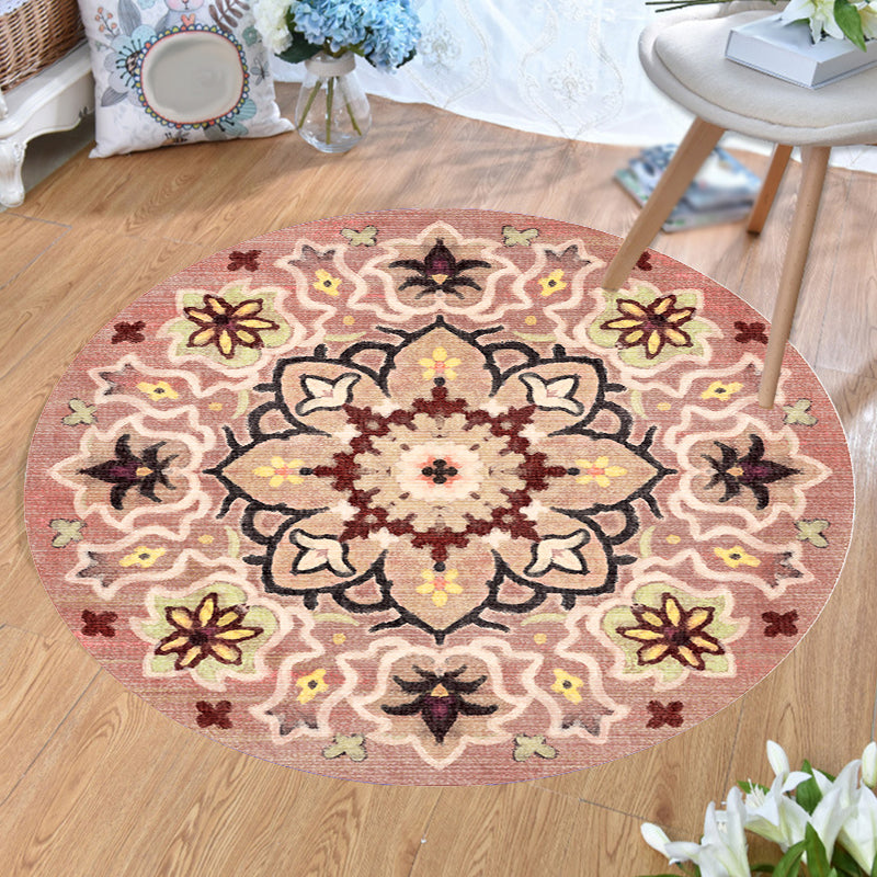 Avtoit | Stylish Tribal Flower Pattern Rug Multicolored Moroccan Rug Polyester Pet Friendly Non-Slip Back Washable Rug for the Living Room