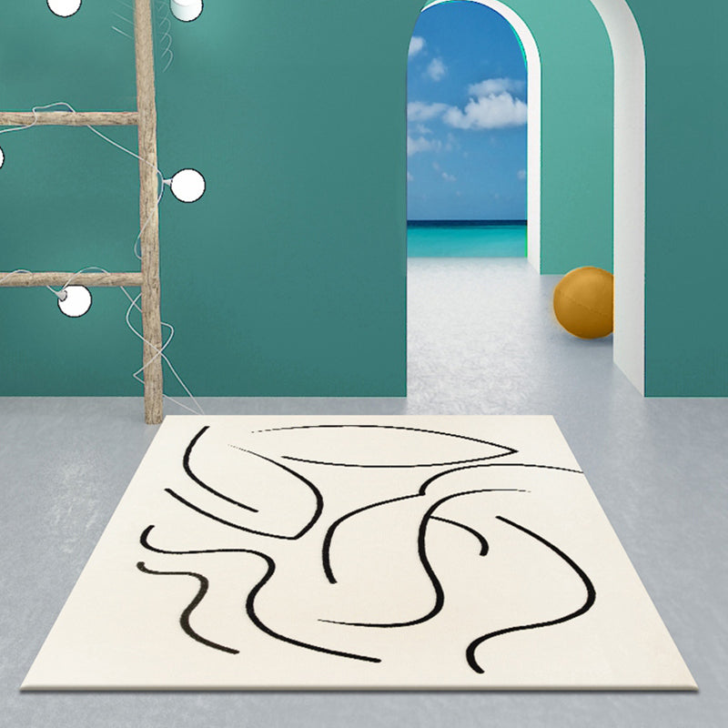 Avtoit | Casual Beige Modernist Carpet Polyester Abstract Carpet Washable Pet-Friendly Non-Slip Carpet for the Living Room