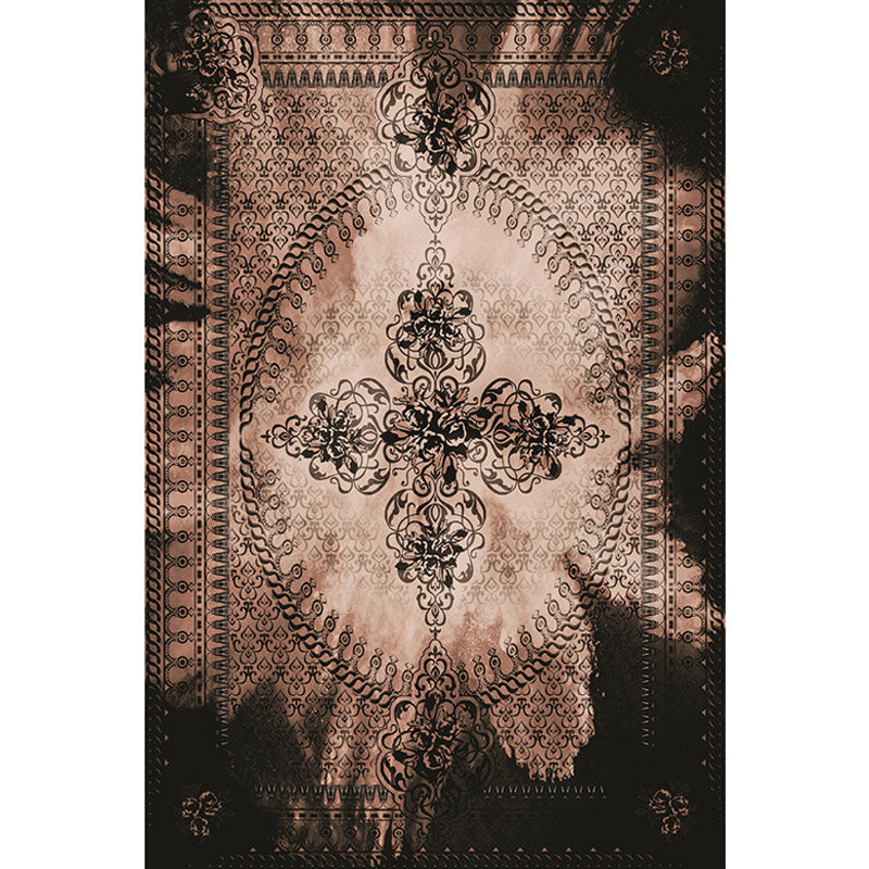 Avtoit | Moroccan Azulejo Pattern Carpet Black Multicolor Polyester Carpet Washable Pet Friendly Non-Slip Carpet for Living Room