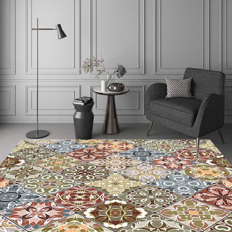 Avtoit | Moroccan Azulejo Pattern Carpet Black Multicolor Polyester Carpet Washable Pet Friendly Non-Slip Carpet for Living Room