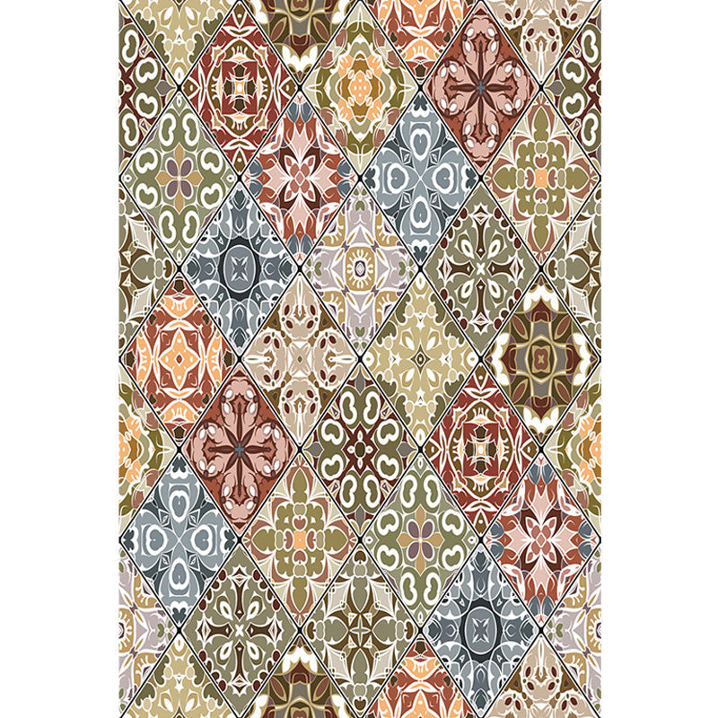 Avtoit | Moroccan Azulejo Pattern Carpet Black Multicolor Polyester Carpet Washable Pet Friendly Non-Slip Carpet for Living Room