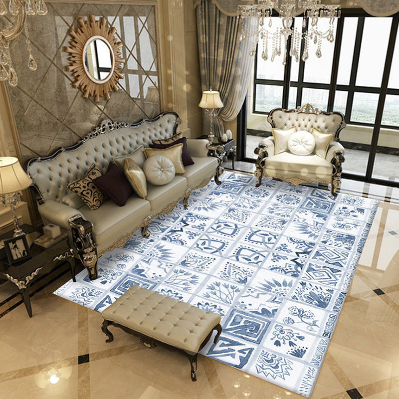 Avtoit | Moroccan Azulejo Pattern Carpet Multicolor Polyester Carpet Washable Pet Friendly Non-Slip Area Rug for Living Room