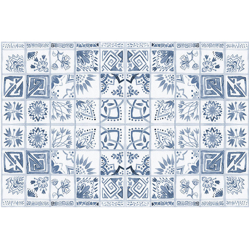 Avtoit | Moroccan Azulejo Pattern Carpet Multicolor Polyester Carpet Washable Pet Friendly Non-Slip Area Rug for Living Room