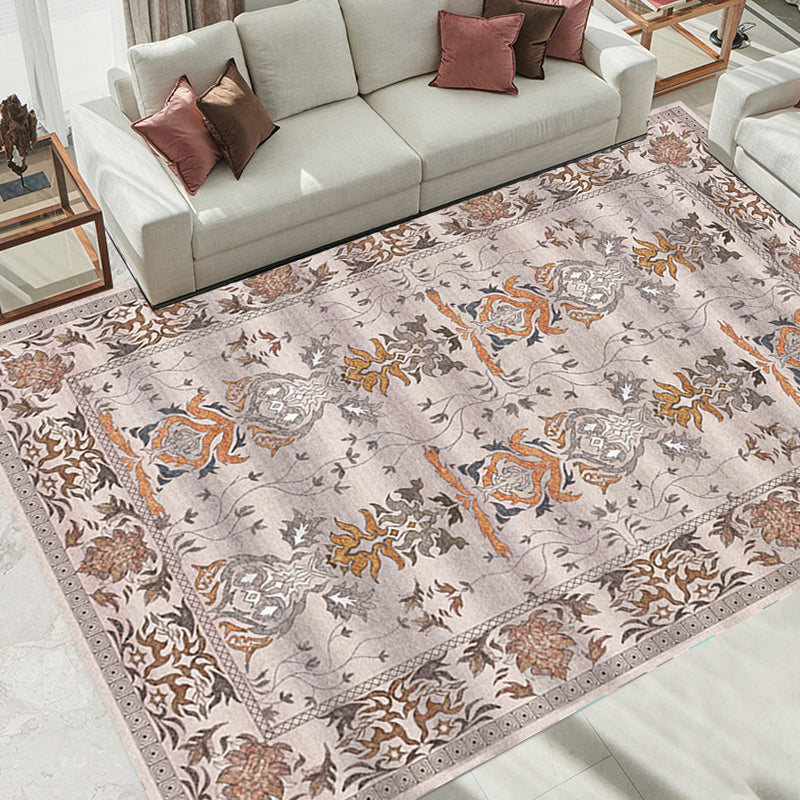 Avtoit | Pink Shabby Chic Carpet Polyester Tribal Floral Pattern Carpet Pet-Friendly Washable Non-Slip Back Carpet for Decoration