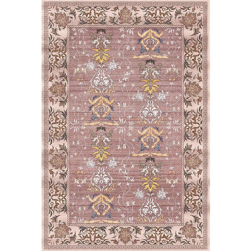 Avtoit | Pink Shabby Chic Carpet Polyester Tribal Floral Pattern Carpet Pet-Friendly Washable Non-Slip Back Carpet for Decoration