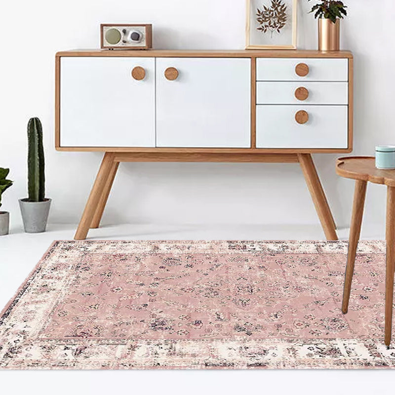Avtoit | Pink Shabby Chic Carpet Polyester Tribal Floral Pattern Carpet Pet-Friendly Washable Non-Slip Back Carpet for Decoration