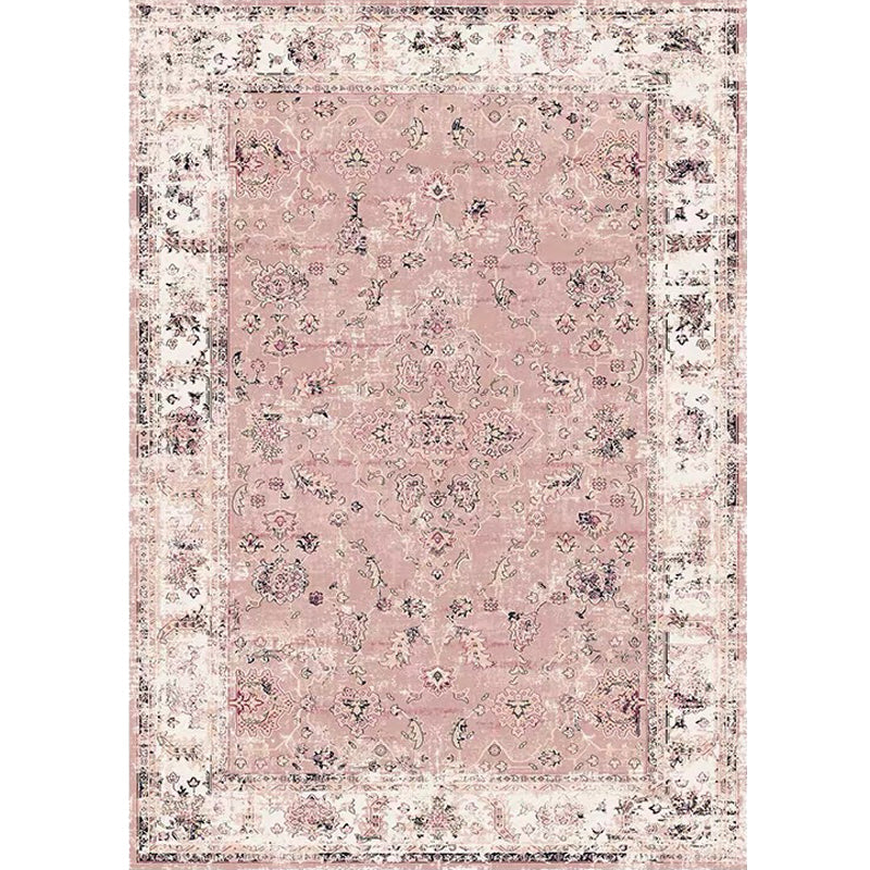 Avtoit | Pink Shabby Chic Carpet Polyester Tribal Floral Pattern Carpet Pet-Friendly Washable Non-Slip Back Carpet for Decoration