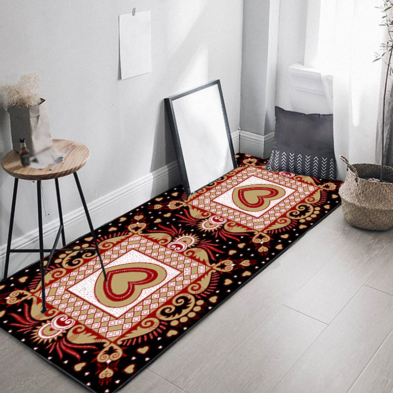 Avtoit | Unique Heart Pattern Rug Black and Green Moroccan Rug Polyester Pet-Friendly Non-Slip Back Washable Rug for the Living Room