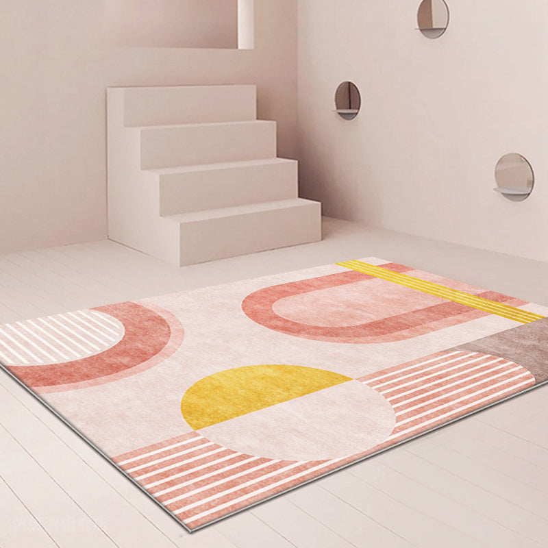 Avtoit | Stylish Orange Modernist Carpet Polyester Geometric Pattern Carpet Washable Pet-Friendly Non-Slip Carpet for the Living Room