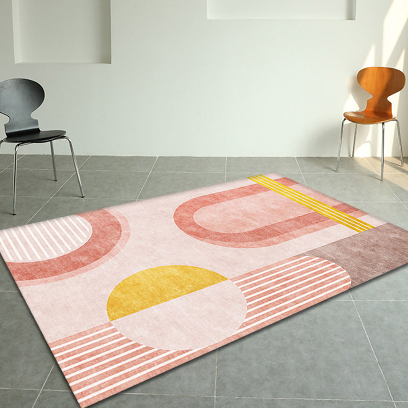 Avtoit | Stylish Orange Modernist Carpet Polyester Geometric Pattern Carpet Washable Pet-Friendly Non-Slip Carpet for the Living Room