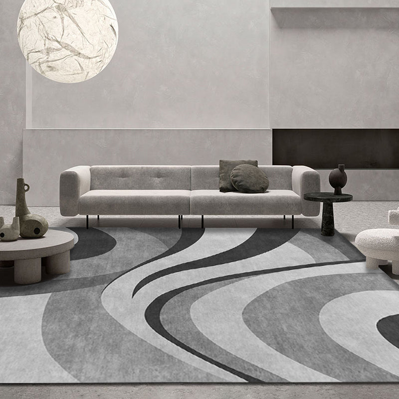 Avtoit | Stylish Modernism Carpet Gray and Red Swirl Striped Pattern Carpet Animal-Friendly Non-Slip Washable Area Carpet for Decoration