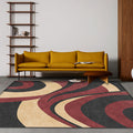 Avtoit | Stylish Modernism Carpet Gray and Red Swirl Striped Pattern Carpet Animal-Friendly Non-Slip Washable Area Carpet for Decoration