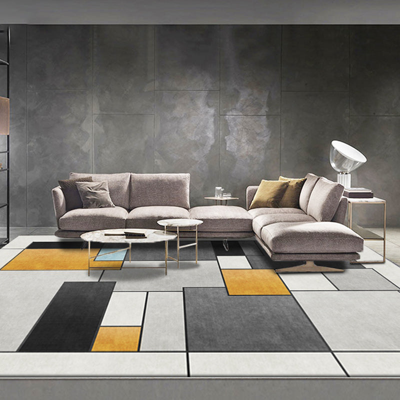 Avtoit | Stylish gray novelty rug polyester geometric pattern rug washable pet-friendly non-slip rug for the living room