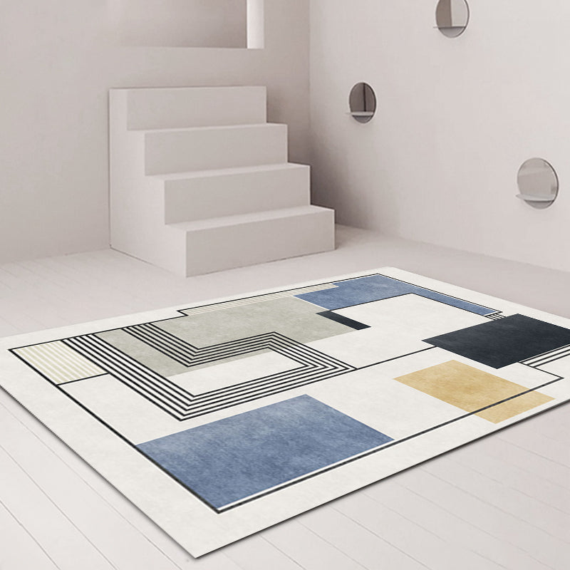 Avtoit | Novelty Geometric Pattern Rug with Stripes Blue Polyester Rug Non-Slip Back Washable Pet-Friendly Rug for Home