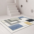Avtoit | Novelty Geometric Pattern Rug with Stripes Blue Polyester Rug Non-Slip Back Washable Pet-Friendly Rug for Home
