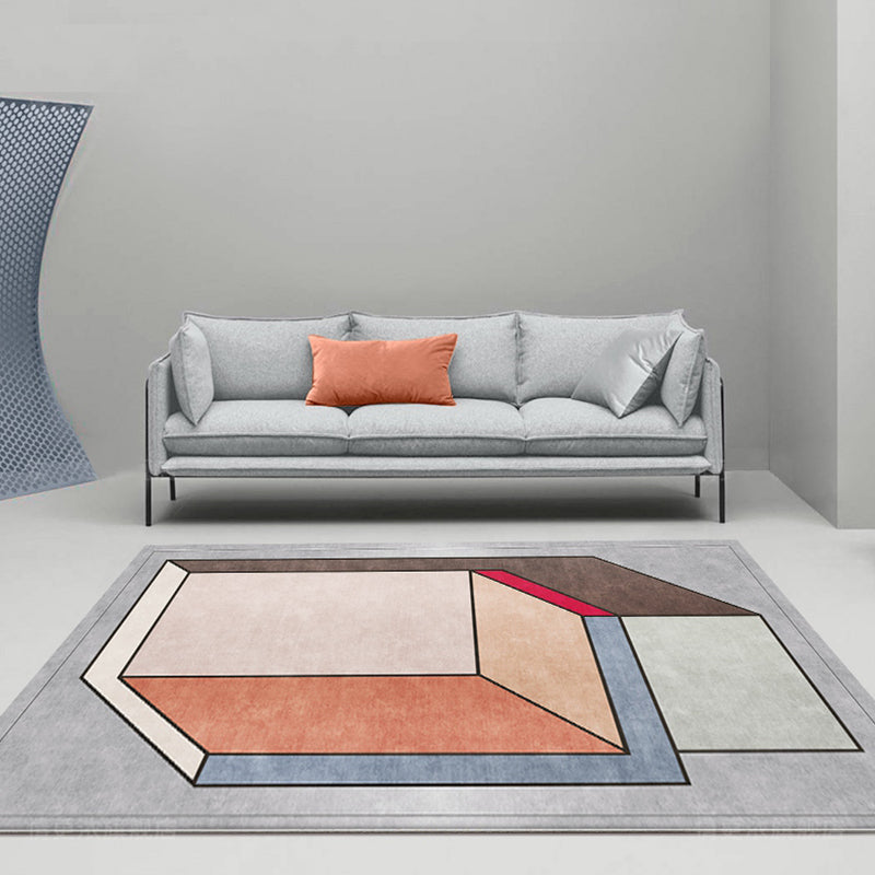 Avtoit | Funky Nordic Rug Gray and Blue 3D Geometric Pattern Rug Pet-Friendly Non-Slip Washable Area Rug for Decoration