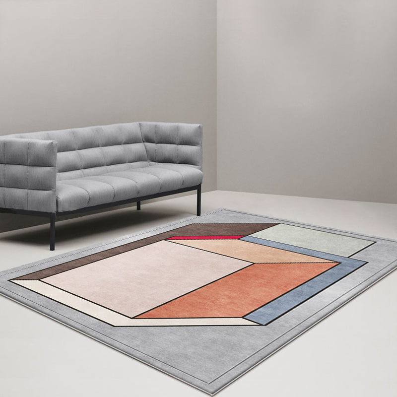 Avtoit | Funky Nordic Rug Gray and Blue 3D Geometric Pattern Rug Pet-Friendly Non-Slip Washable Area Rug for Decoration