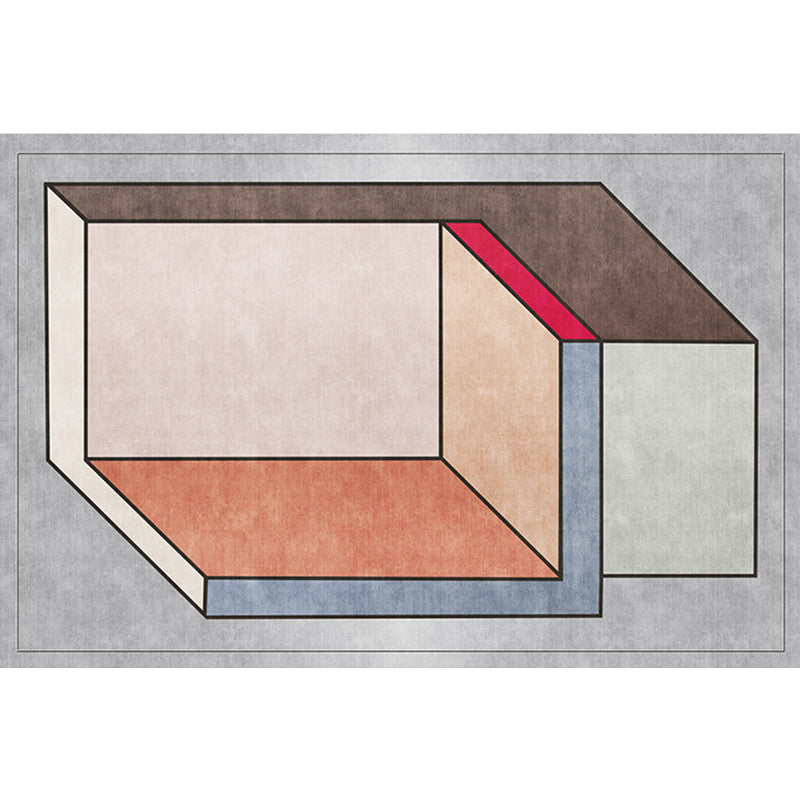 Avtoit | Funky Nordic Rug Gray and Blue 3D Geometric Pattern Rug Pet-Friendly Non-Slip Washable Area Rug for Decoration
