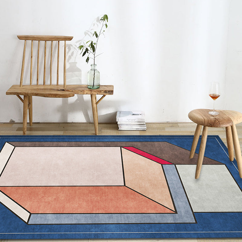 Avtoit | Funky Nordic Rug Gray and Blue 3D Geometric Pattern Rug Pet-Friendly Non-Slip Washable Area Rug for Decoration
