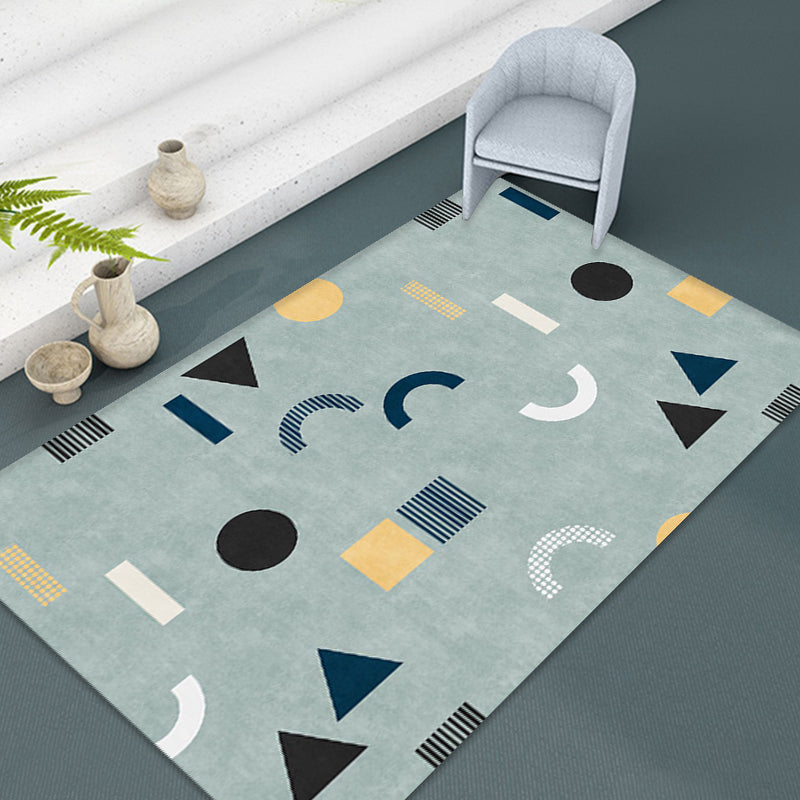 Avtoit | Casual Modernism Area Rug Green Geometric Pattern Area Rug Pet Friendly Non-Slip Washable Area Rug for Decoration