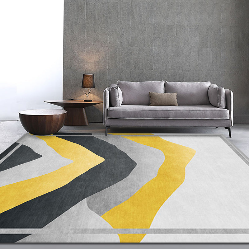 Avtoit | Gray and Yellow Color Block Carpet Polyester Modern Carpet Washable Non-Slip Pet-Friendly Carpet for the Living Room