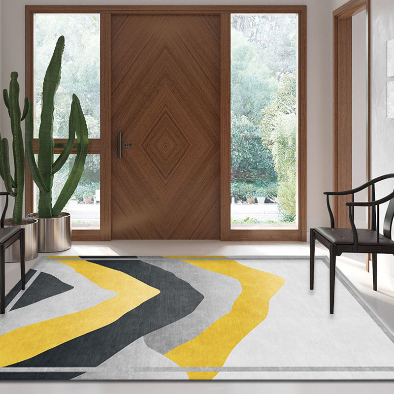 Avtoit | Gray and Yellow Color Block Carpet Polyester Modern Carpet Washable Non-Slip Pet-Friendly Carpet for the Living Room
