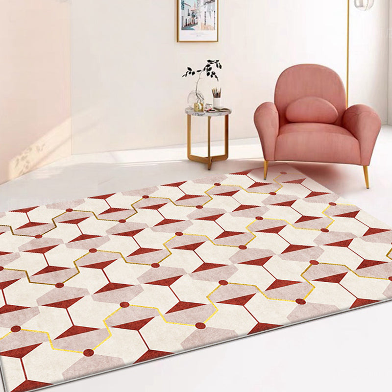 Avtoit | Novelty Geometric Pattern Rug Red Polyester Rug Non-Slip Back Washable Pet-Friendly Rug for Home