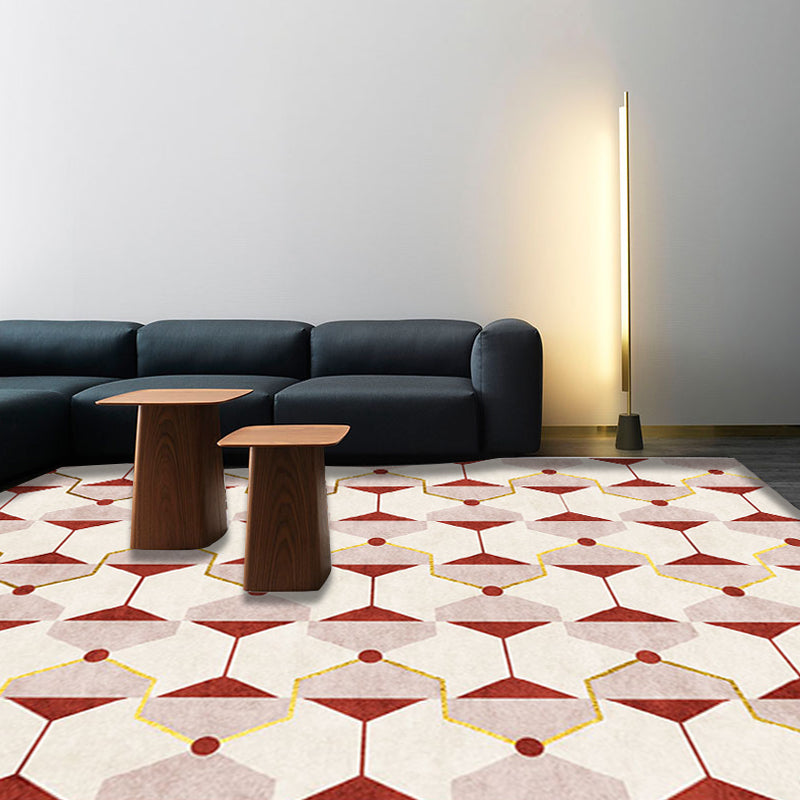 Avtoit | Novelty Geometric Pattern Rug Red Polyester Rug Non-Slip Back Washable Pet-Friendly Rug for Home