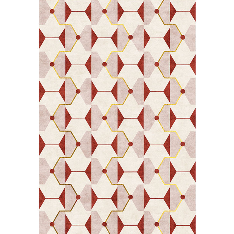 Avtoit | Novelty Geometric Pattern Rug Red Polyester Rug Non-Slip Back Washable Pet-Friendly Rug for Home