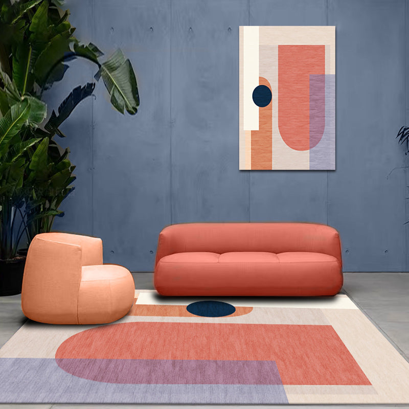 Avtoit | Modernist Color Block Carpet Blue and Orange Polyester Carpet Non-Slip Back Washable Pet Friendly Rug for Home