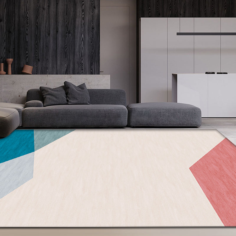 Avtoit | Modernist Color Block Carpet Blue and Orange Polyester Carpet Non-Slip Back Washable Pet Friendly Rug for Home