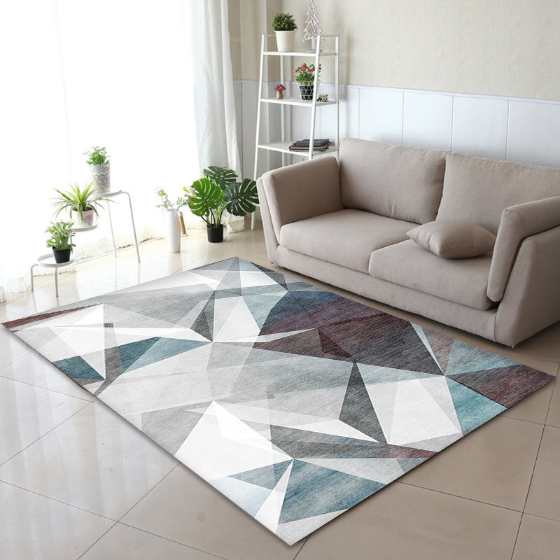Avtoit | Gray geometric pattern rug polyester modern rug washable non-slip pet-friendly rug for the living room