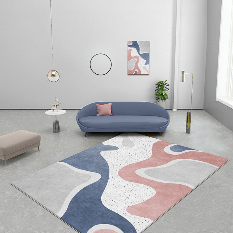 Avtoit | Pink and Blue Color Block Rug Polyester Modern Rug Washable Non-Slip Pet-Friendly Area Rug for the Living Room