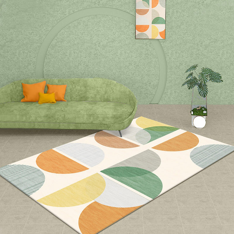Avtoit | Modernist Geometric Pattern Rug with Strips Multicolor Polyester Rug Non-Slip Back Washable Pet Friendly Carpet for Home