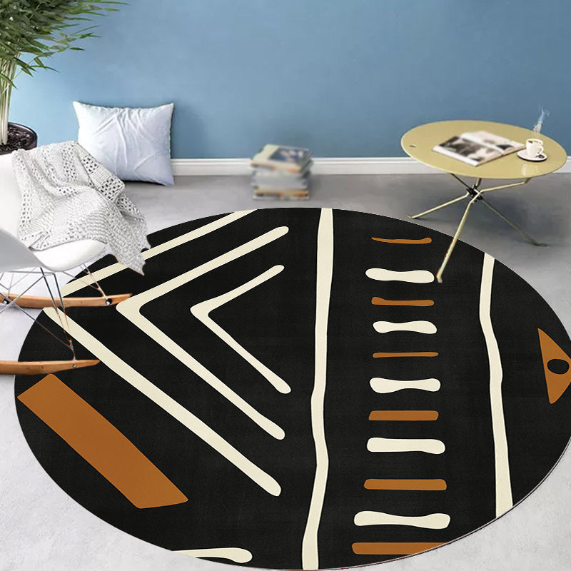 Avtoit | Modernist geometric pattern rug with stripes black and yellow polyester rug non-slip backing washable pet-friendly rug for the bedroom