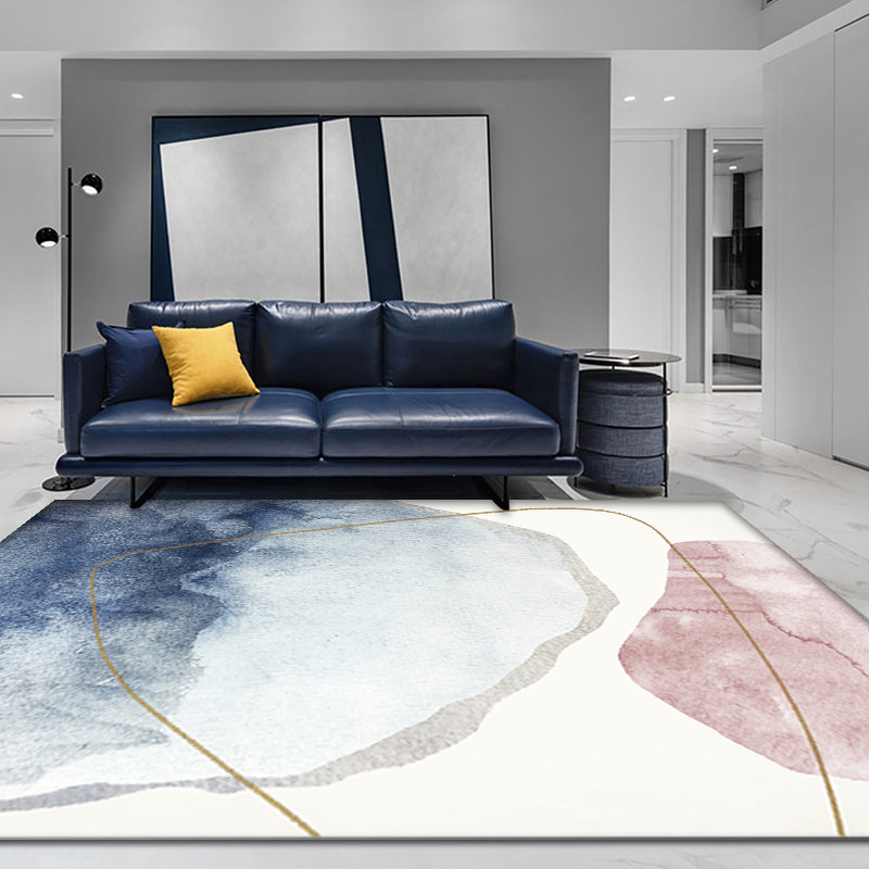 Avtoit | Unique blue modernist carpet Polyester color block rug washable pet-friendly non-slip rug for the living room