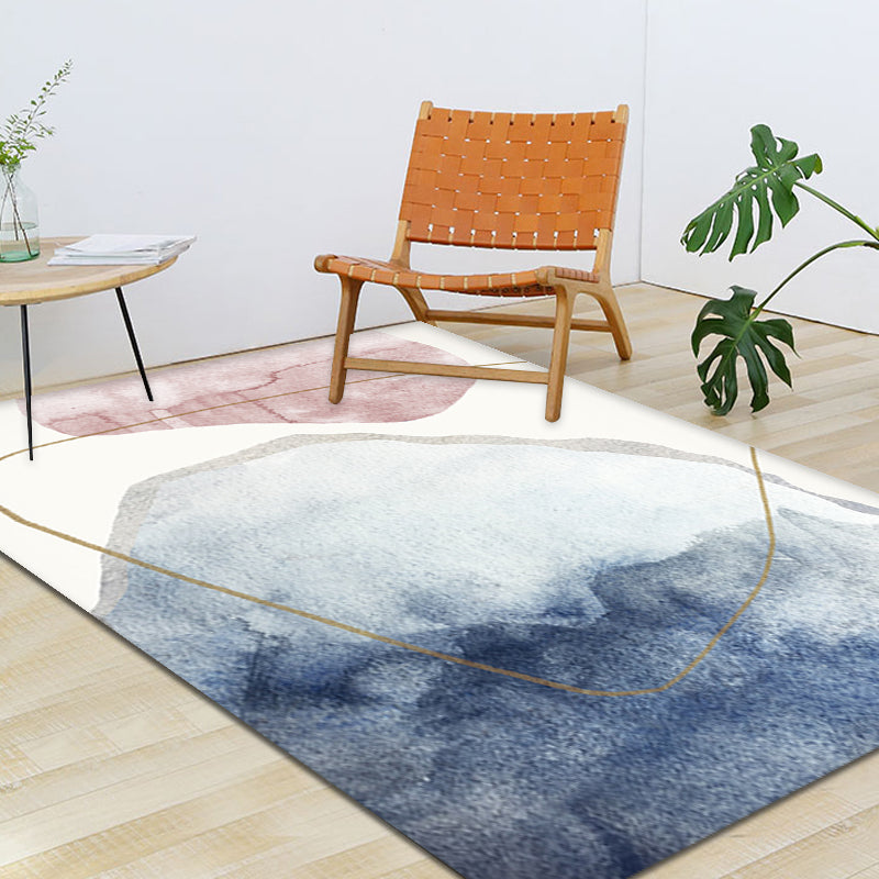 Avtoit | Unique blue modernist carpet Polyester color block rug washable pet-friendly non-slip rug for the living room