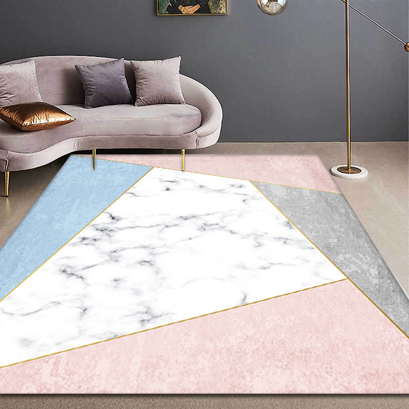 Avtoit | Stylish Modernism Carpet Pink and White Geometric Pattern Carpet Pet Friendly Non-Slip Washable Area Rug for Decoration