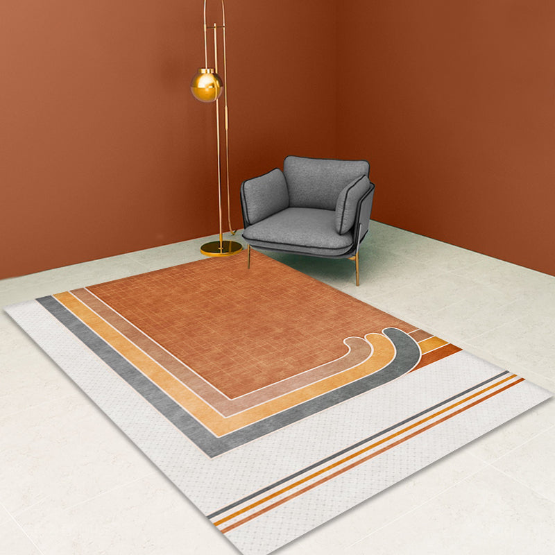 Avtoit | Novelty Geometric Pattern Rug with Checkered Pattern Orange Polyester Rug Non-Slip Back Washable Pet-Friendly Rug for Home
