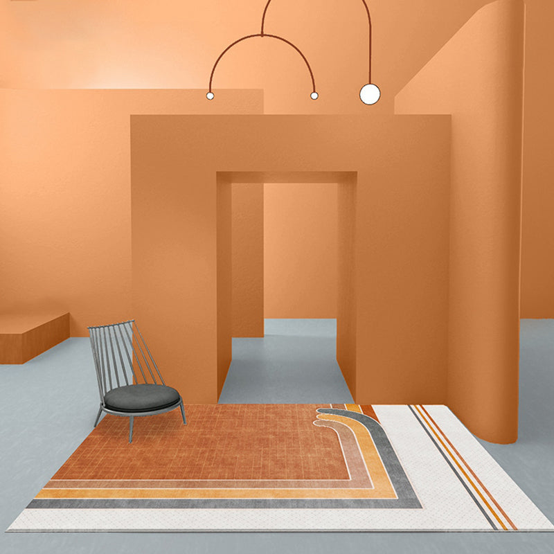Avtoit | Novelty Geometric Pattern Rug with Checkered Pattern Orange Polyester Rug Non-Slip Back Washable Pet-Friendly Rug for Home