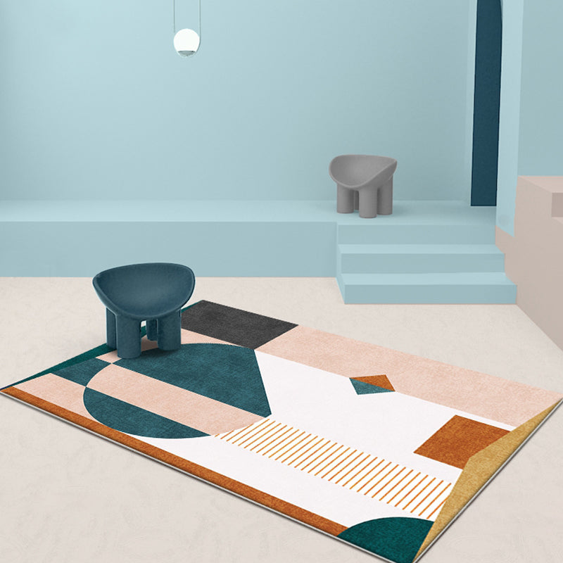 Avtoit | Casual Multicolor Modernist Carpet Polyester Color Block Stripe Pattern Carpet Washable Pet Friendly Non-Slip Carpet for Living Room