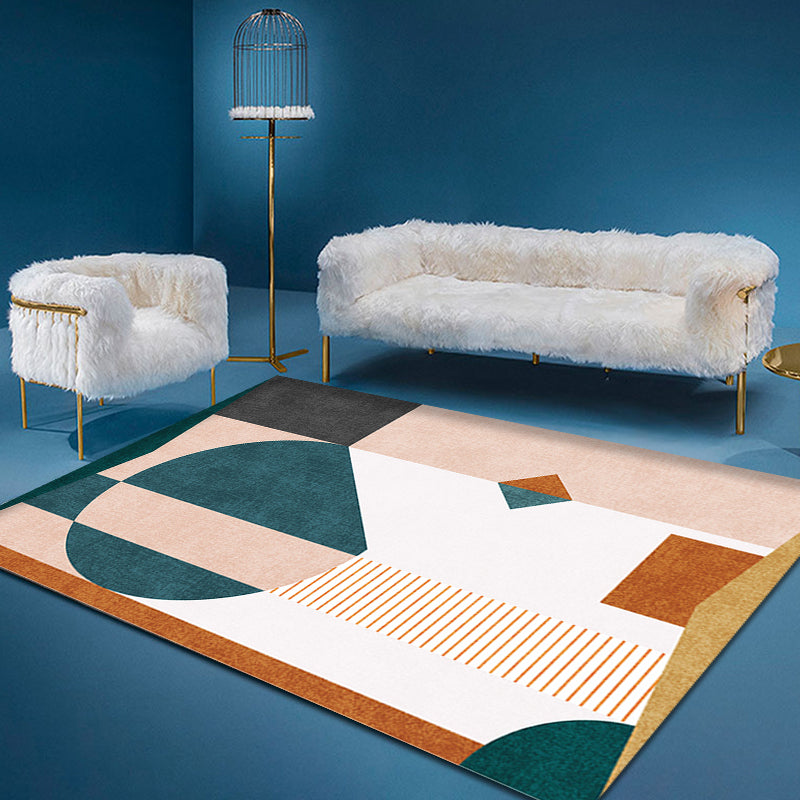Avtoit | Casual Multicolor Modernist Carpet Polyester Color Block Stripe Pattern Carpet Washable Pet Friendly Non-Slip Carpet for Living Room