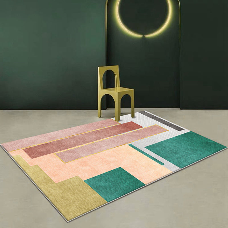 Avtoit | Modern Color Block Area Rug Green and Red Polyester Rug Non-Slip Back Washable Pet Friendly Carpet for Home