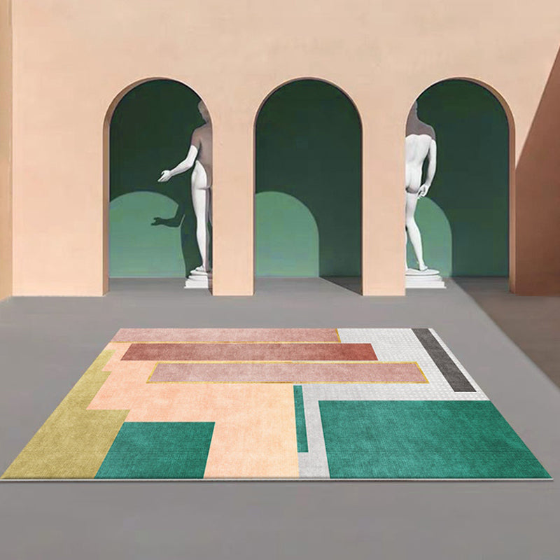 Avtoit | Modern Color Block Area Rug Green and Red Polyester Rug Non-Slip Back Washable Pet Friendly Carpet for Home