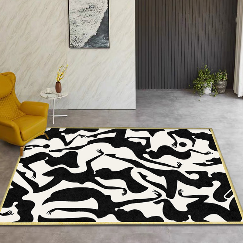 Avtoit | Stylish Nordic Rug Black and White Abstract Rug Pet-Friendly Non-Slip Washable Rug for Decoration