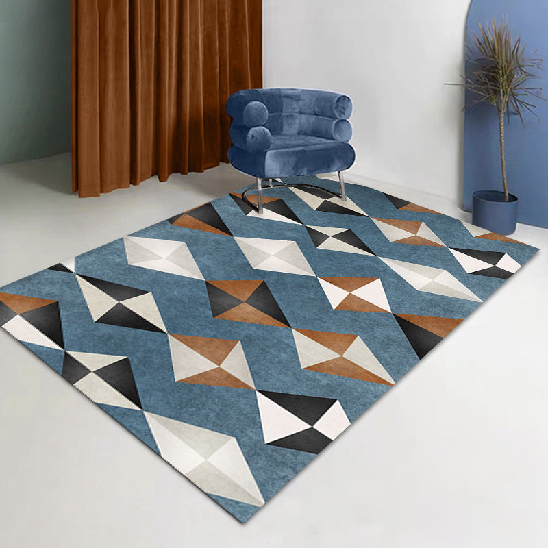 Avtoit | Novelty Geometric Pattern Carpet Blue Polyester Carpet Anti-Slip Back Washable Pet Friendly Area Rug for Home