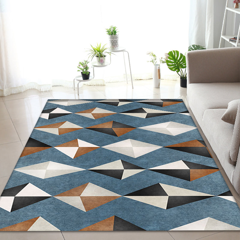Avtoit | Novelty Geometric Pattern Carpet Blue Polyester Carpet Anti-Slip Back Washable Pet Friendly Area Rug for Home
