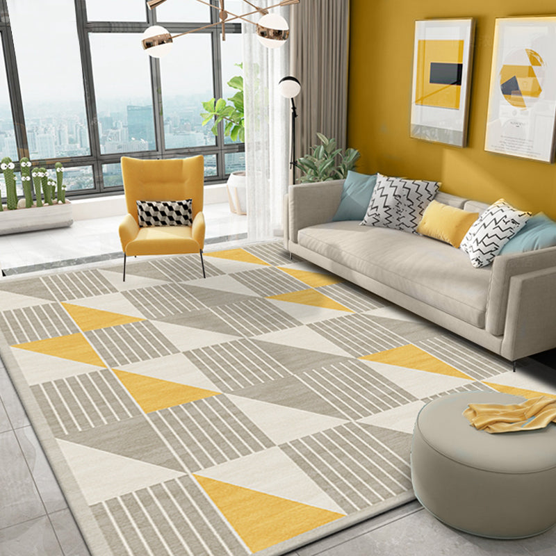 Avtoit | Simple Modernism Rug Yellow Geometric and Striped Pattern Pet-Friendly Non-Slip Washable Rug for Decoration