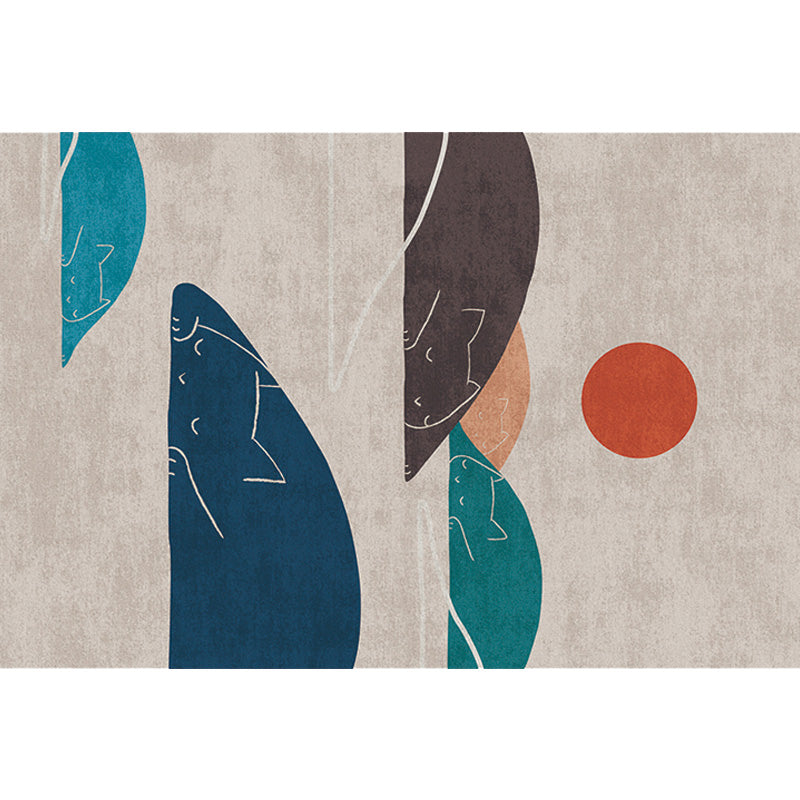 Avtoit | Navy Blue Multi-Pattern Rug Polyester Oriental Rug Washable Non-Slip Pet-Friendly Area Rug for the Living Room