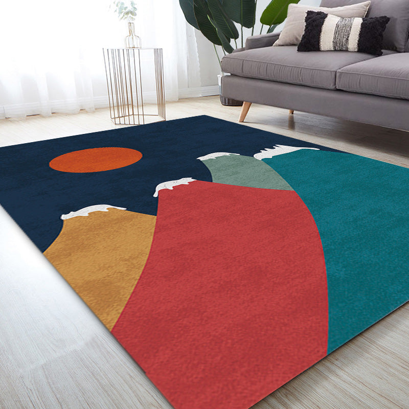 Avtoit | Navy Blue Multi-Pattern Rug Polyester Oriental Rug Washable Non-Slip Pet-Friendly Area Rug for the Living Room